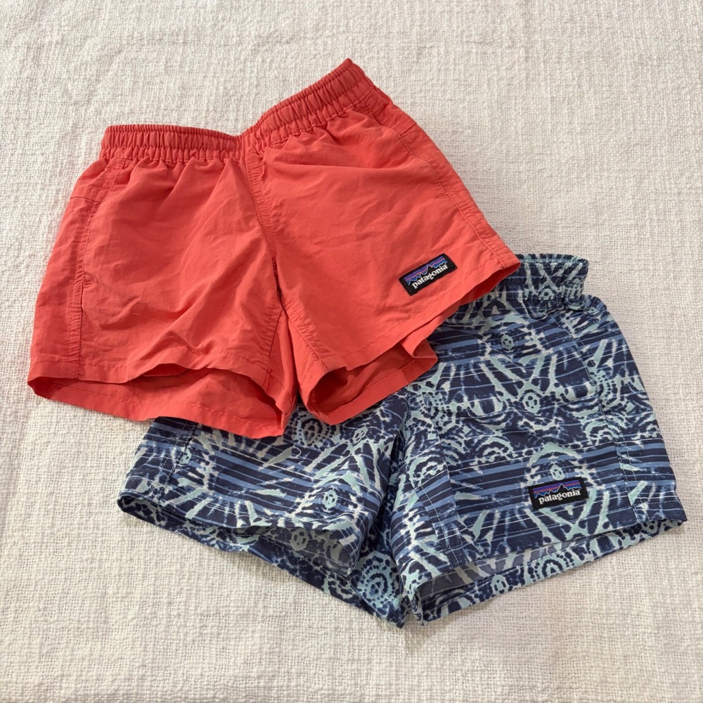 Patagonia Kids Baggies Shorts Bundle XS 5-6 Coral Pink Blue Patterned 2 Pack